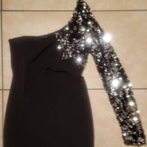Black Mini Dress With 1 Long Sequen Sleeve